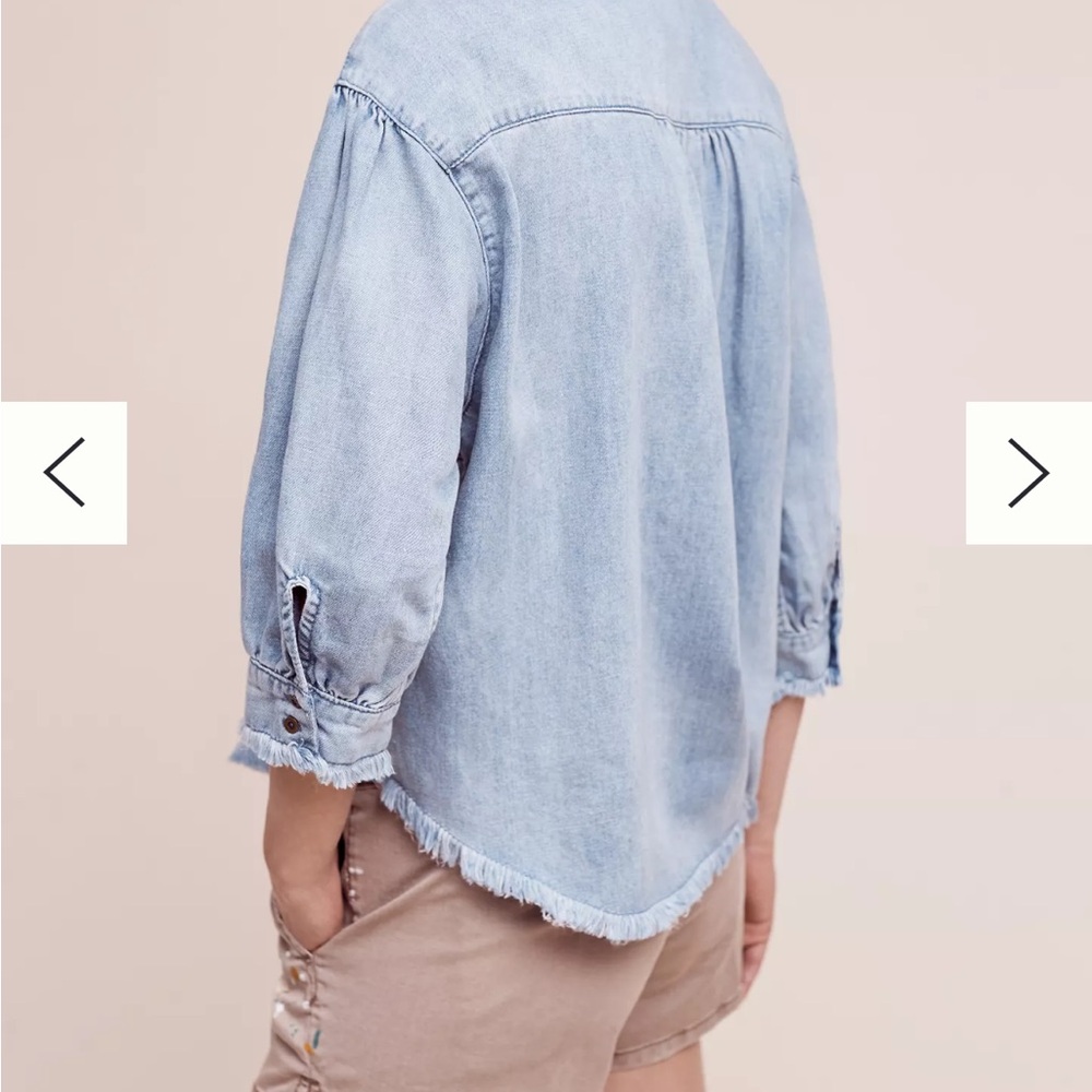 Anthropologie Frayed Chambray Henley S​mall - Picture 4 of 8